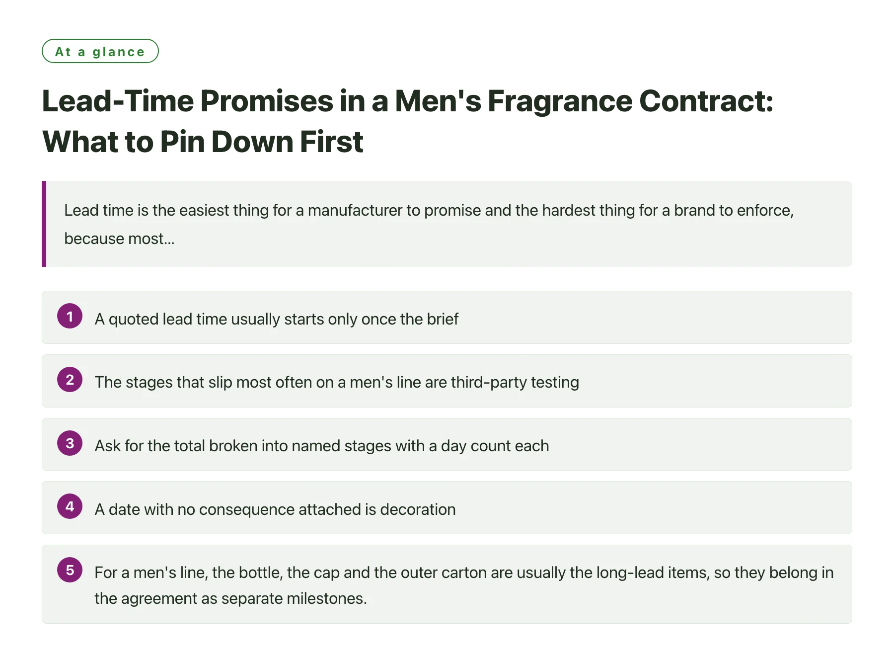 Lead-Time Promises in a Men's Fragrance Contract: What to Pin Down First——全文要点速览